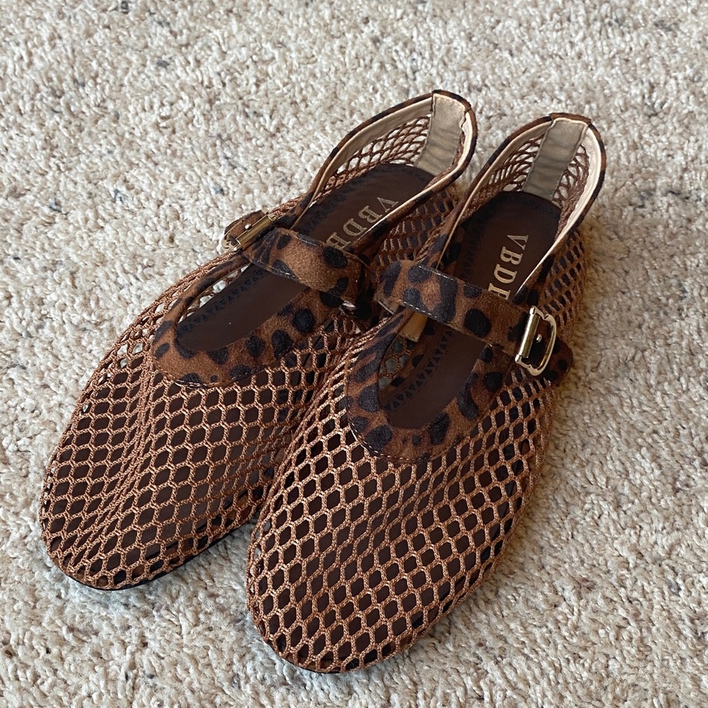 Brown Leopard Mesh Mary Jane Flats